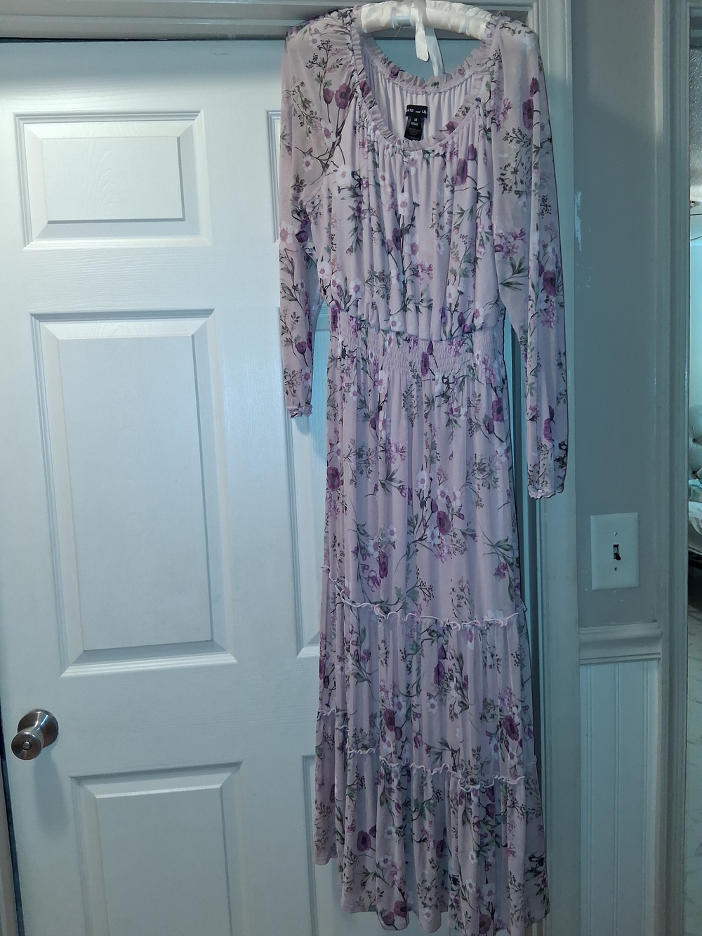 Light Pink Floral Long Sleeve Maxi Dress by